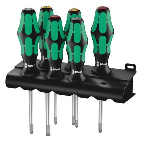 Wera 05105622001 335/350/355/6 Schroevendraaierset Kraftform Plus Lasertip + houder, 6‑delig