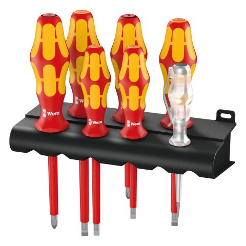 Wera 05006148001 160 i/165 i/7 Schroevendraaierset Kraftform Plus Serie 100 + eenpolige fasetester + houder, 7‑delig