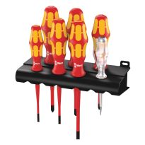 Wera 05006480001 160 iS/7 Schroevendraaierset Kraftform Plus Serie 100 + eenpolige fasetester + houder. Met gereduceerde klingdiameter, 7‑delig